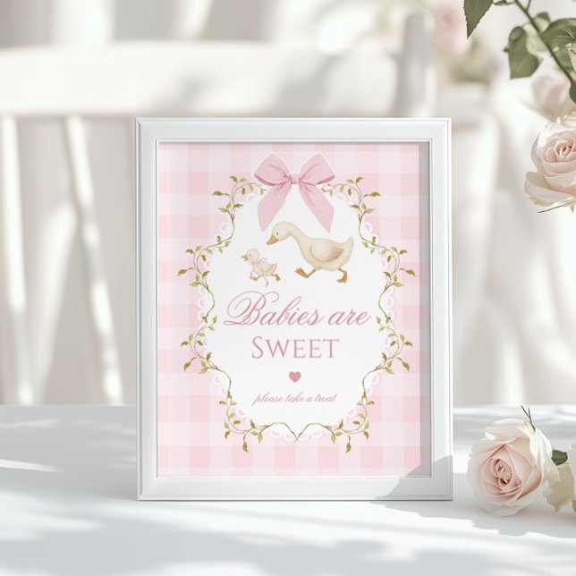 Affiche Bébés de l'oie idiote sont doux Gingham rose (Créateur téléchargé)