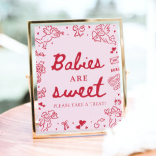 Affiche Bébés dessinés à la main rose mignon sont doux Pre