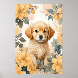 Affiche Bébés mignons animaux   Golden Retriever Puppy