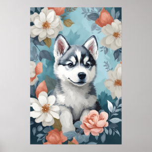 Affiche Bébés mignons animaux Husky Puppy
