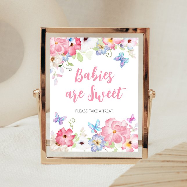 Affiche Bébés Papillons Floraux Sont un Douce Signe (Butterflies Baby Shower Babies are Sweet Sign)