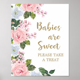 Affiche Bébés rose blanc floral sont doux prendre soin