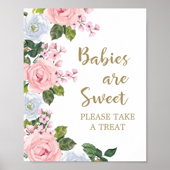Affiche Bébés rose blanc floral sont doux prendre soin (Devant)