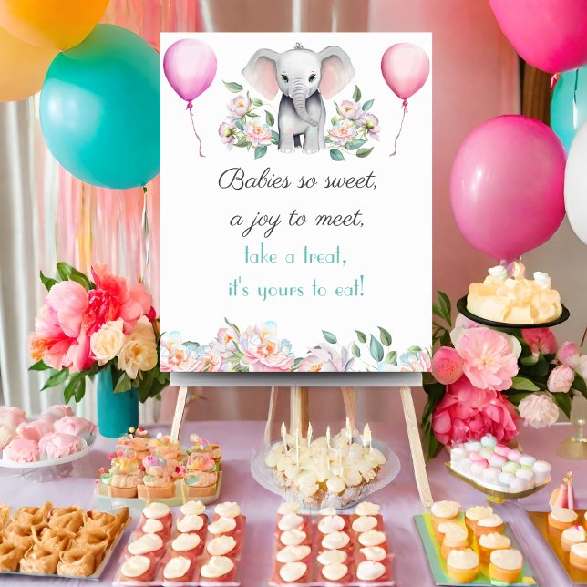 Affiche Bébés si doux friandise bébé éléphant dessert (Guide you guest to the dessert table with this charming rhyme and coordinating baby shower design. )