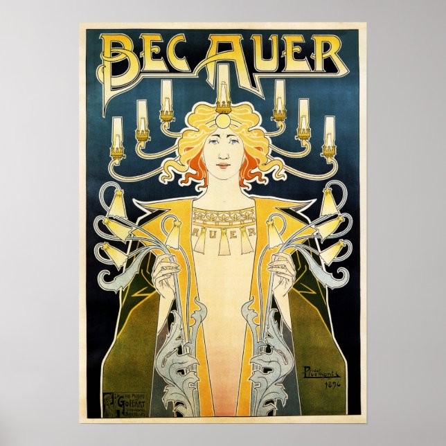 Affiche BEC AOÛT 1896 Essence à gaz incandescente (Devant)