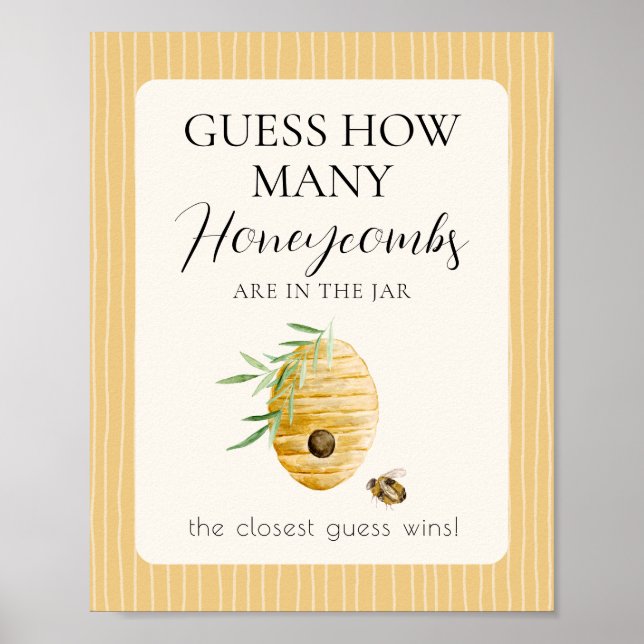 Affiche Bee Baby Shower Guess How Many Game Table Sign (Devant)