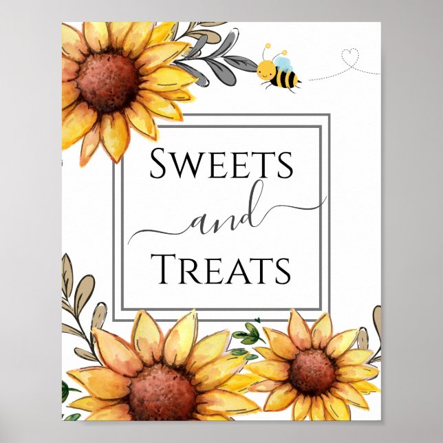 Affiche Bee Baby Shower Sweets and Treats Party Sign (Devant)