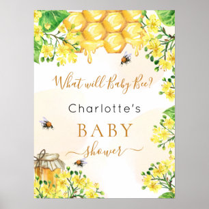 Affiche Bee Baby Shower yellow gender reveal party