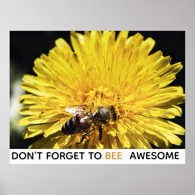 Affiche Bee fantastique abeille inspirante sur le pissenli (Devant)