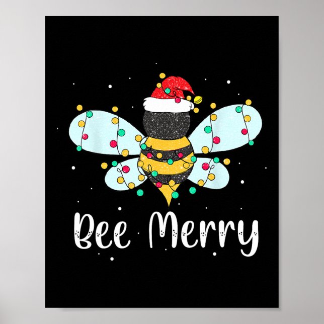 Affiche Bee Joyeux Noël Mignonne Bee Xmas Lumières Famille (Devant)