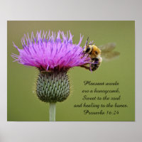 Bee on Thistle Scripture Photographie Art Imprimer
