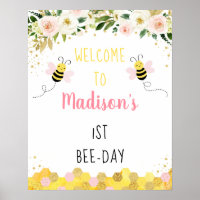 Bee Pink Gold Floral Anniversaire Bee Day Bienvenu