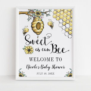 Affiche Beehive Florale Miel Sweet Bee Baby shower Bienven