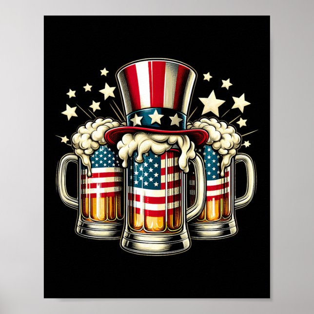 Affiche Beer American Flag Usa 4 juillet Party Boire (Devant)
