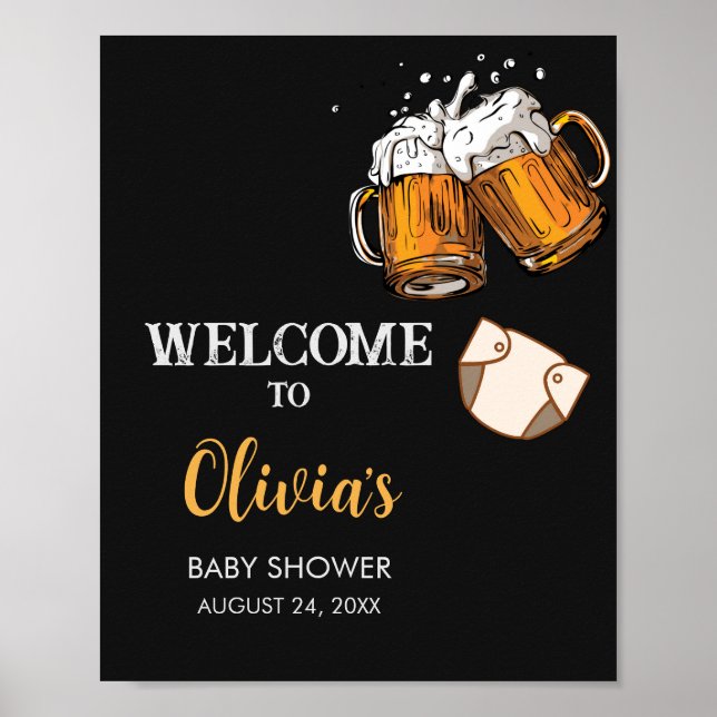 Affiche Beer and Diapers Baby Shower Welcome Sign (Devant)