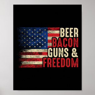 Affiche Beer Bycon Guns And Freedom - Bbq Vintage Drapeau