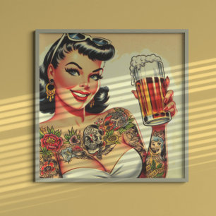 Affiche Beer Girl tatouée