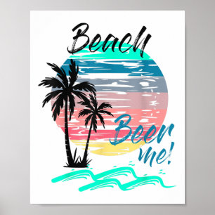 Affiche Beer Me Drôle Boire Plage Retro Coucher de soleil
