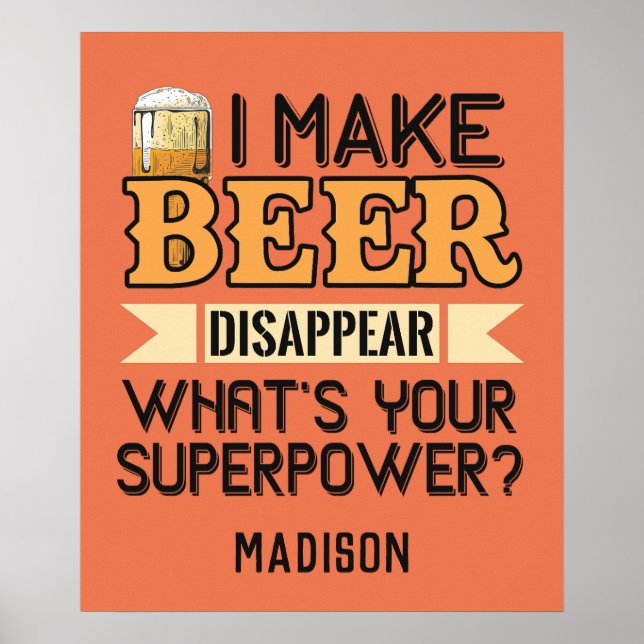 Affiche Beer Superpower nom et couleur personnalisés (Devant)