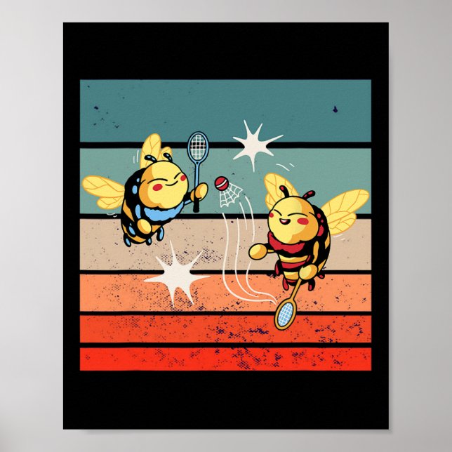 Affiche Bees Badminton Dynamic Cartoonish Artwork Funny Pl (Devant)