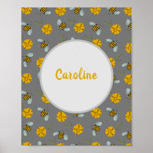 Affiche Bees & Buttercups on Gray Personalized Print