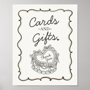 Affiche Beige Bow Retro Coquette Cartes de gâteau Cadeaux