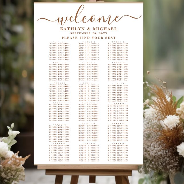 Affiche Beige Dusty moderne Mariage simple 18 Table Sièges (Créateur téléchargé)