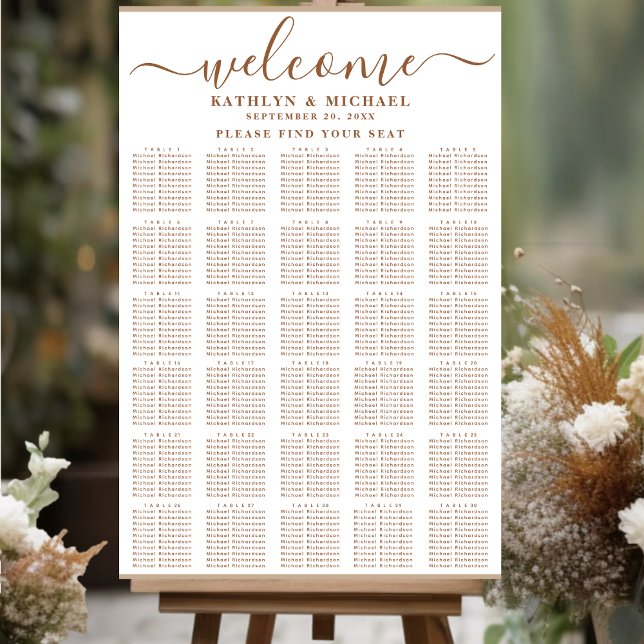 Affiche Beige Dusty moderne Mariage simple 30 Table Sièges (Créateur téléchargé)