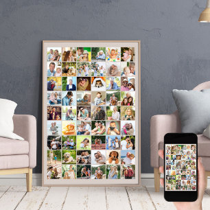 Affiche beige en collage de 54 photos en grille mu
