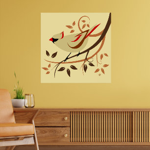 Affiche Beige Femme Bird Cardinal du Nord