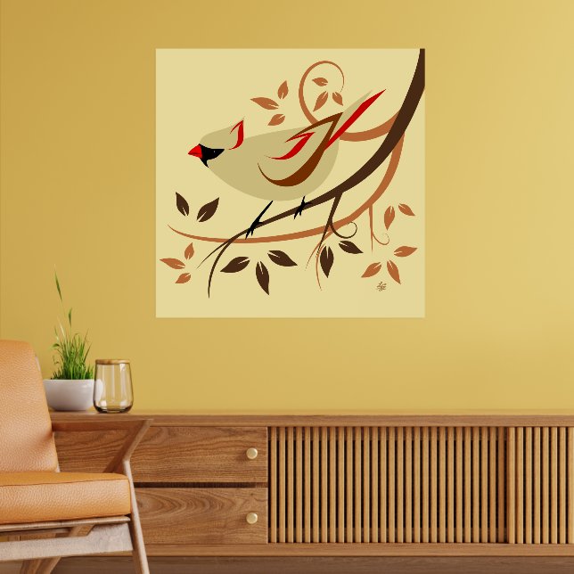 Affiche Beige Femme Bird Cardinal du Nord (Salon 2)