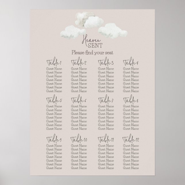 Affiche Beige Heaven Sent Gender Reveal Seating Chart (Devant)
