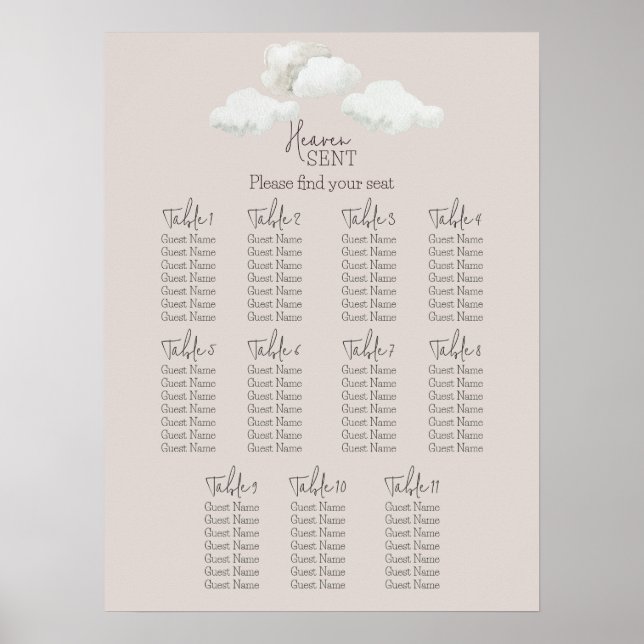 Affiche Beige Heaven Sent Gender Reveal Seating Chart (Devant)
