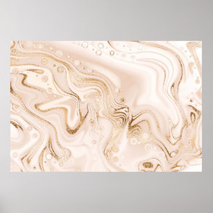 Affiche Beige liquid marble with gold glitter splash