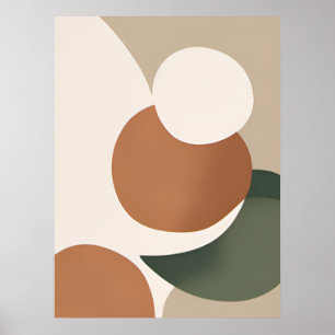 Affiche Beige Orange Vert minimal Boho Abstrait AI Art