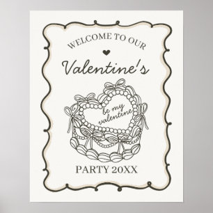 Affiche Beige Retro Coquette Cake Valentines Bienvenue