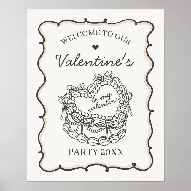 Affiche Beige Retro Coquette Cake Valentines Bienvenue (Devant)