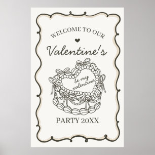 Affiche Beige Retro Coquette Cake Valentines Bienvenue