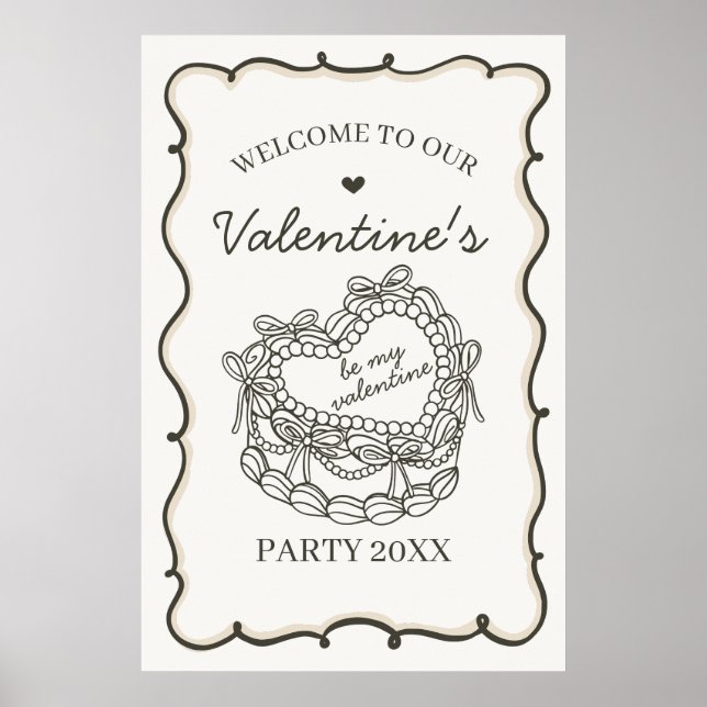 Affiche Beige Retro Coquette Cake Valentines Bienvenue (Devant)