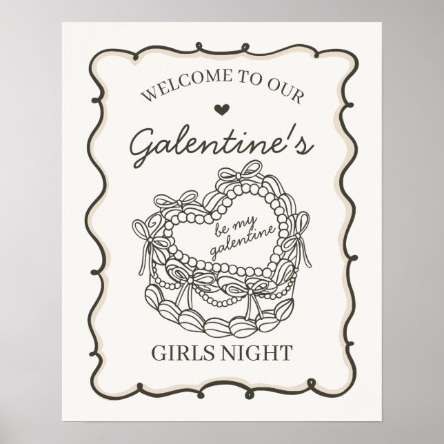 Affiche Beige Retro Coquette gâteau Galentines Bienvenue (Devant)