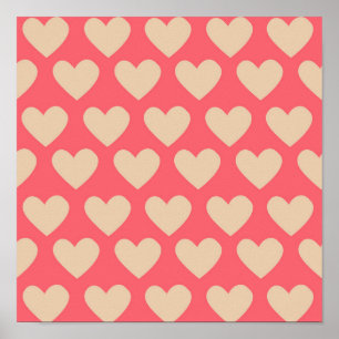 Affiche Beige Rouge mignon Simple Motif de coeur