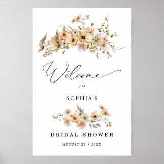 Affiche Beige Wild Flowers Bridal Shower Welcome