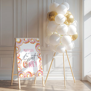 Affiche beigne rose 1er anniversaire signe de bienvenue