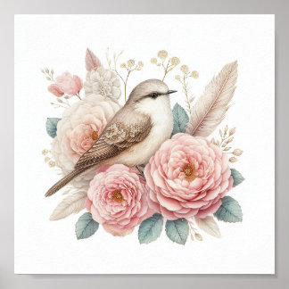 Affiche Bel Oiseau & Roses