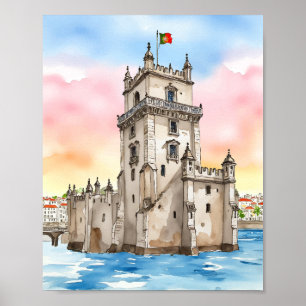 Affiche Belem Tower Lisbonne Portugal Aquarelle