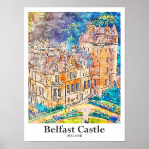 Affiche Belfast Castle Irlande Travel Watercolor Sketch