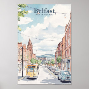 Affiche Belfast Irlande du Nord Gouache Illustration Voyag