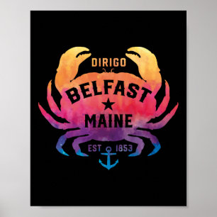 Affiche Belfast Maine Souvenir Dirigo Crabe Arc-en-ciel Mi