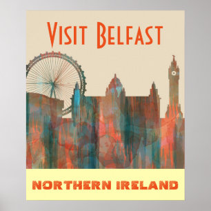 AFFICHE BELFAST, SKYLINE IRLANDE DU NORD