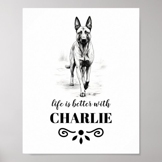 Affiche Belge Malinois Life mieux Nom de chien personnalis (Devant)
